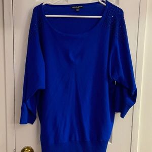 Navy blue sweater with black stone shoulder detail